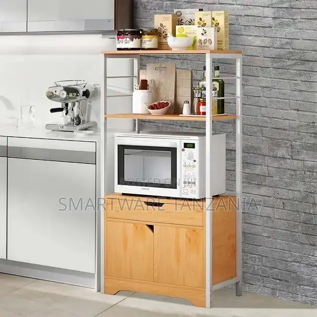Kitchen Storage Shelf Floor Standing Microwave Oven Rack
