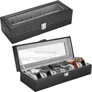 6 Slot Watch Box PU Leather Watch Storage Case With Lock