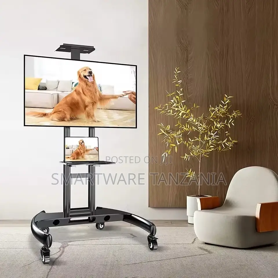 TV Stand Up To 75" Cart With Laptop Shelf And Locking Wheels