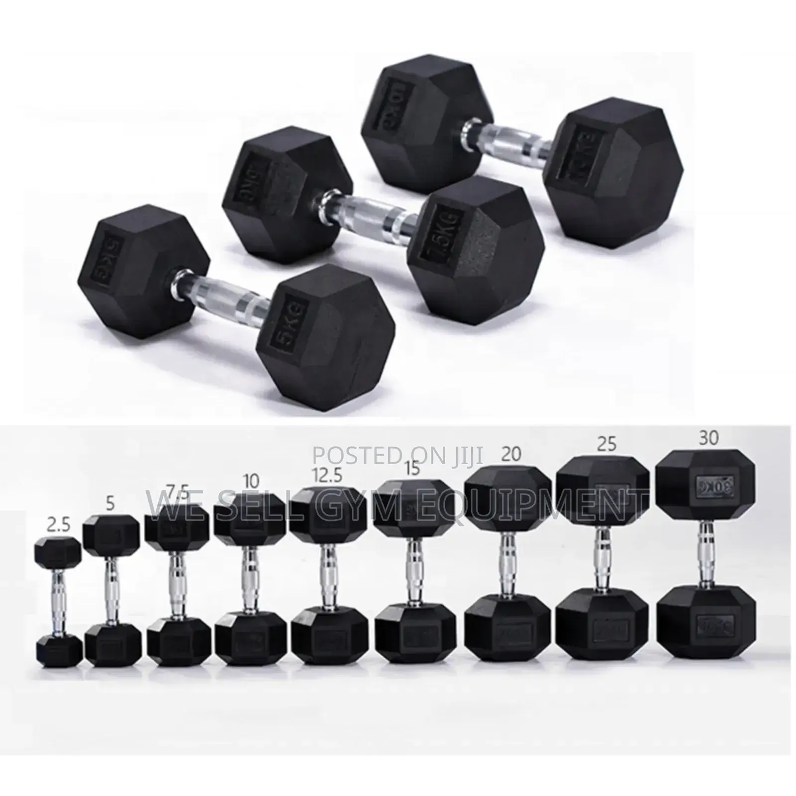 Hexagon Rubber Dumbbells Pair
