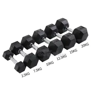 Hexagon Rubber Dumbbells Pair