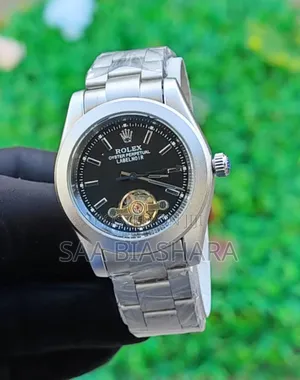 Rolex Semi Skeleton Watch Silver and Black