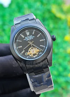 Rolex Semi Skeleton Watch Black Plain