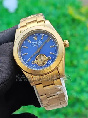Rolex Semi Skeleton Watch Gold and Blue