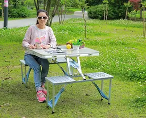 Outdoor Folding Aluminum Picnic Table 4 Seats Chairs Camping