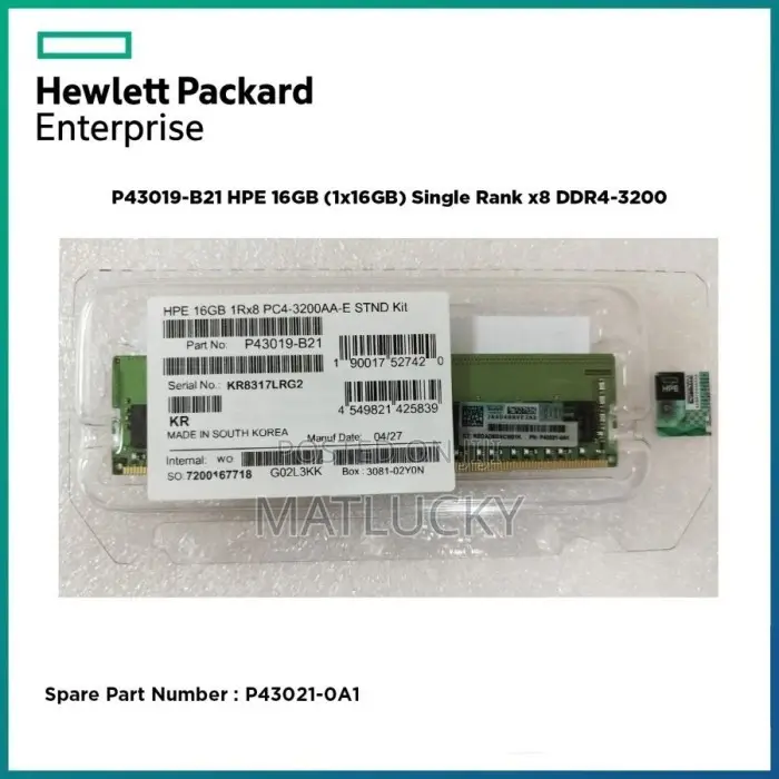 ( P43019-B21 ) HPE 16GB (1x16gb) Single Rank X8 DDR4