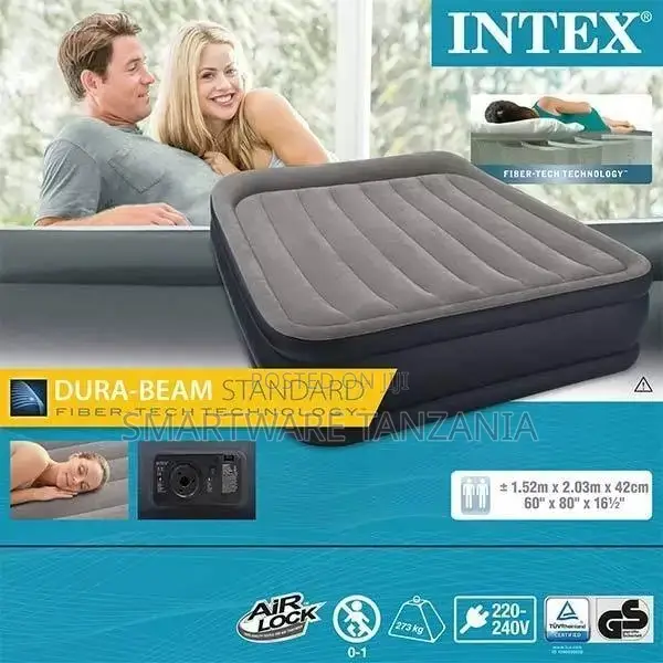Intex Queen Deluxe Pillow Rest Raised Air Bed With Pump