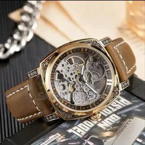 Forsining Leather Automatic Watch Brown Gold