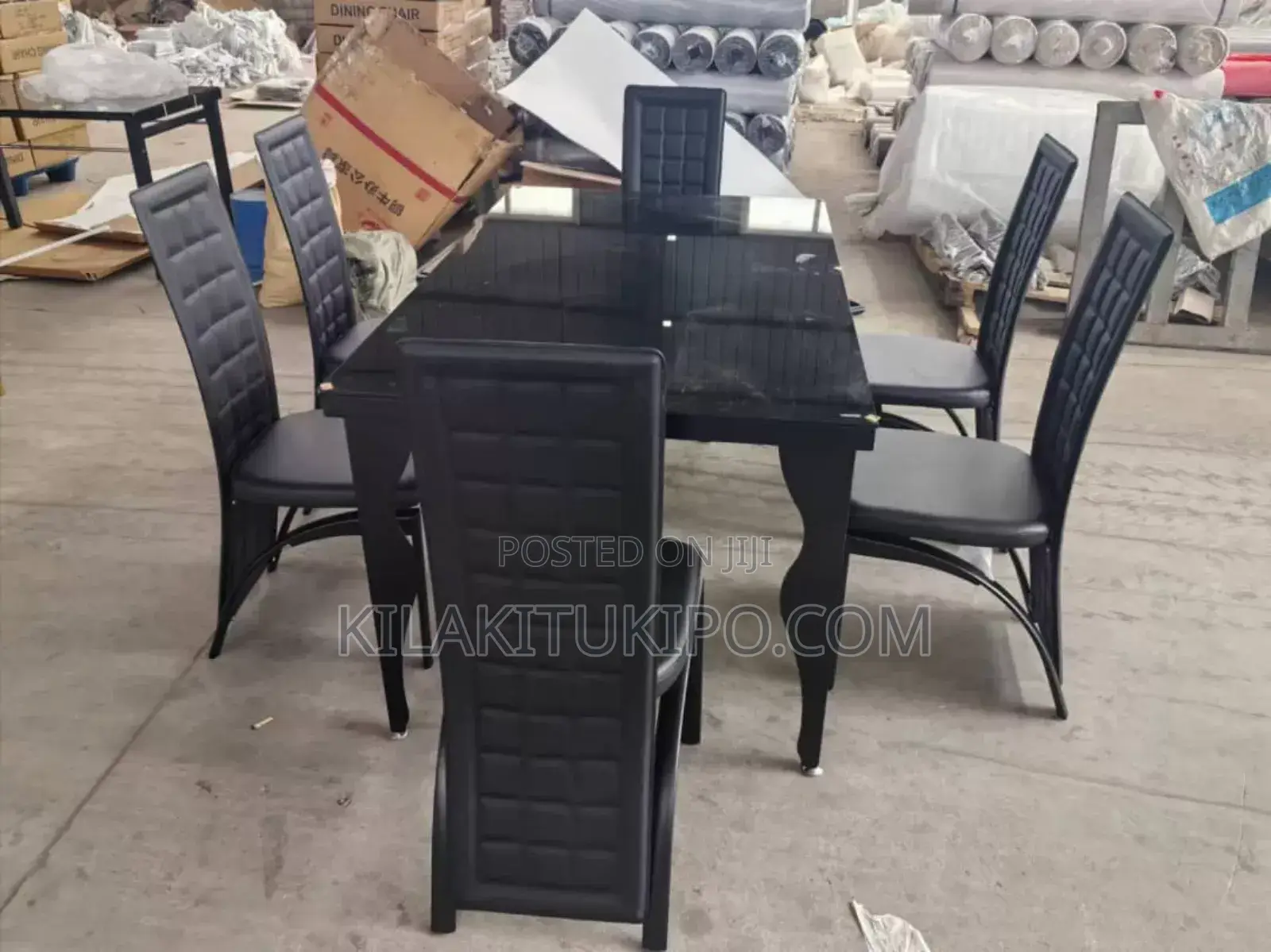 Full Black Dinning Table With 6 Chairs