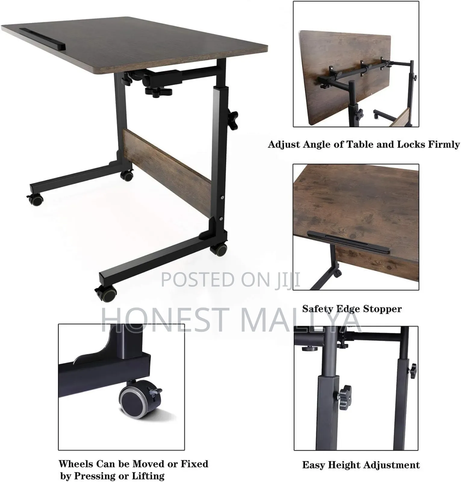 Adjustable Rolling Overbed Bedside, Laptop Table