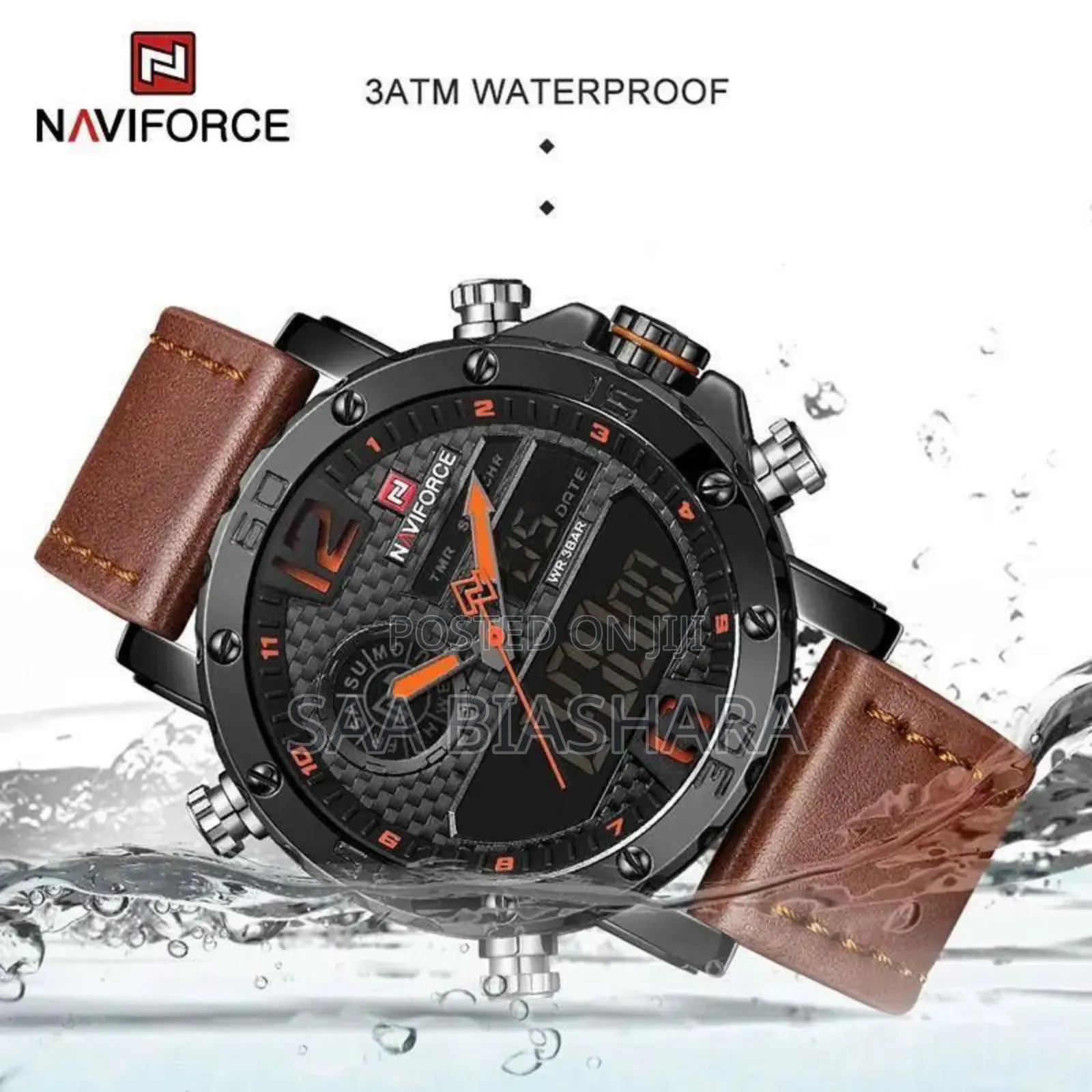Naviforce Waterproof Watch Black Case and Brown Belt