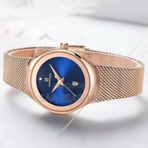Navi for Ladies Stainless Steel Gold Belt and Blue Case 2