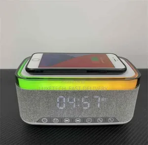 Digital Bluetooth Speaker With Wireless Charger,Alarm,Lights
