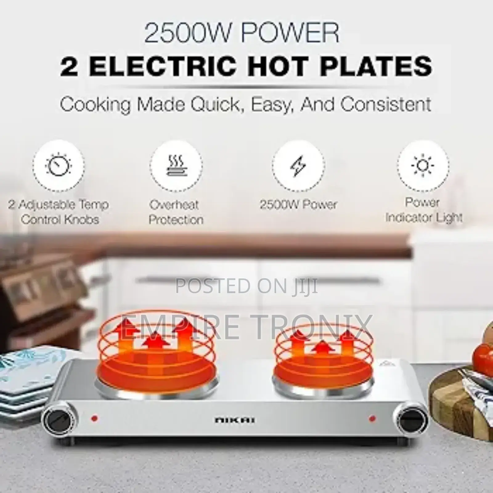 Nikai Double Hot Plate - Twin Cooktop 2500W NKTOE5N2