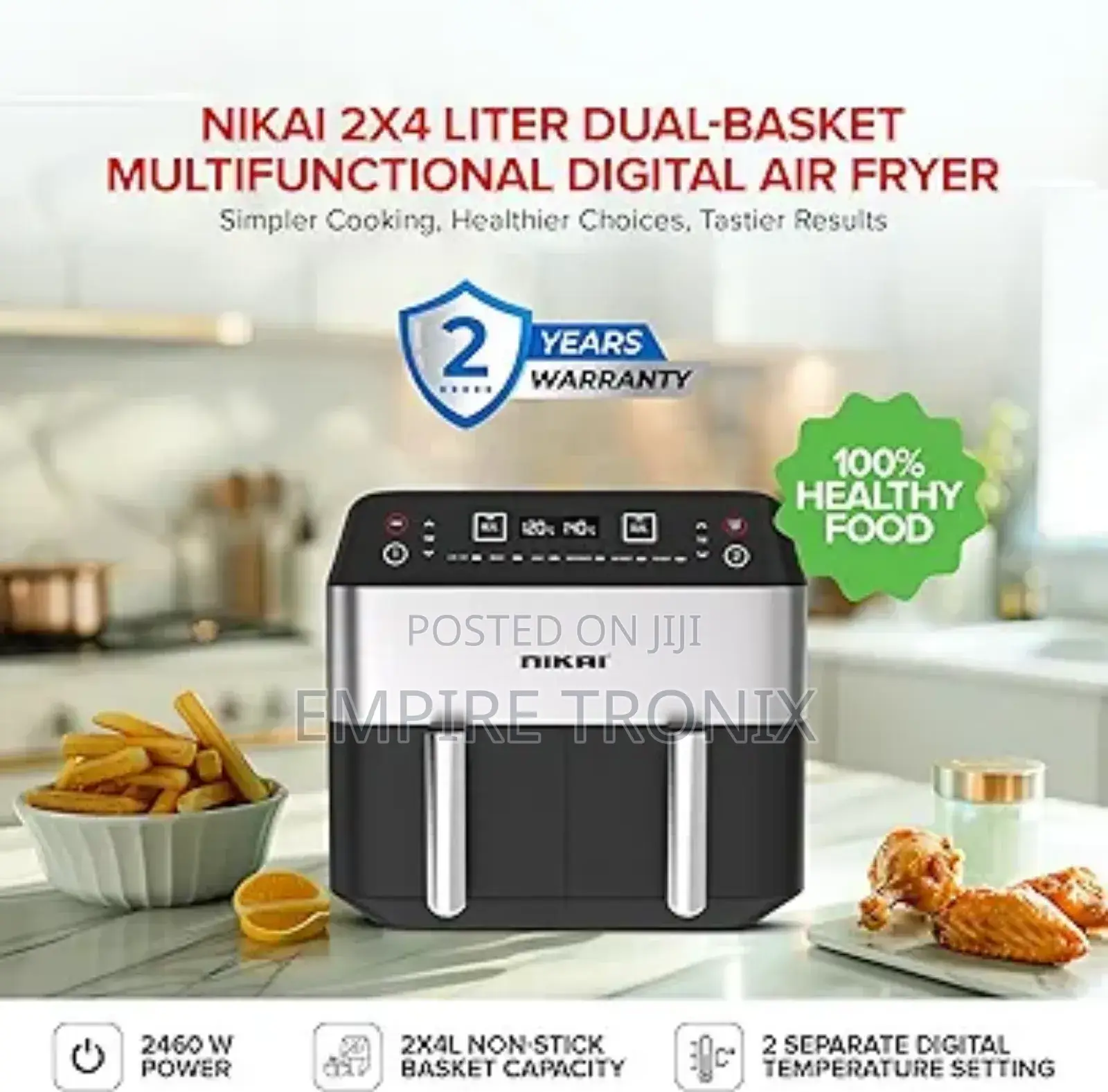 Nikai Air Fryer 8L Dual Multifunctional 2460W NAF282DX