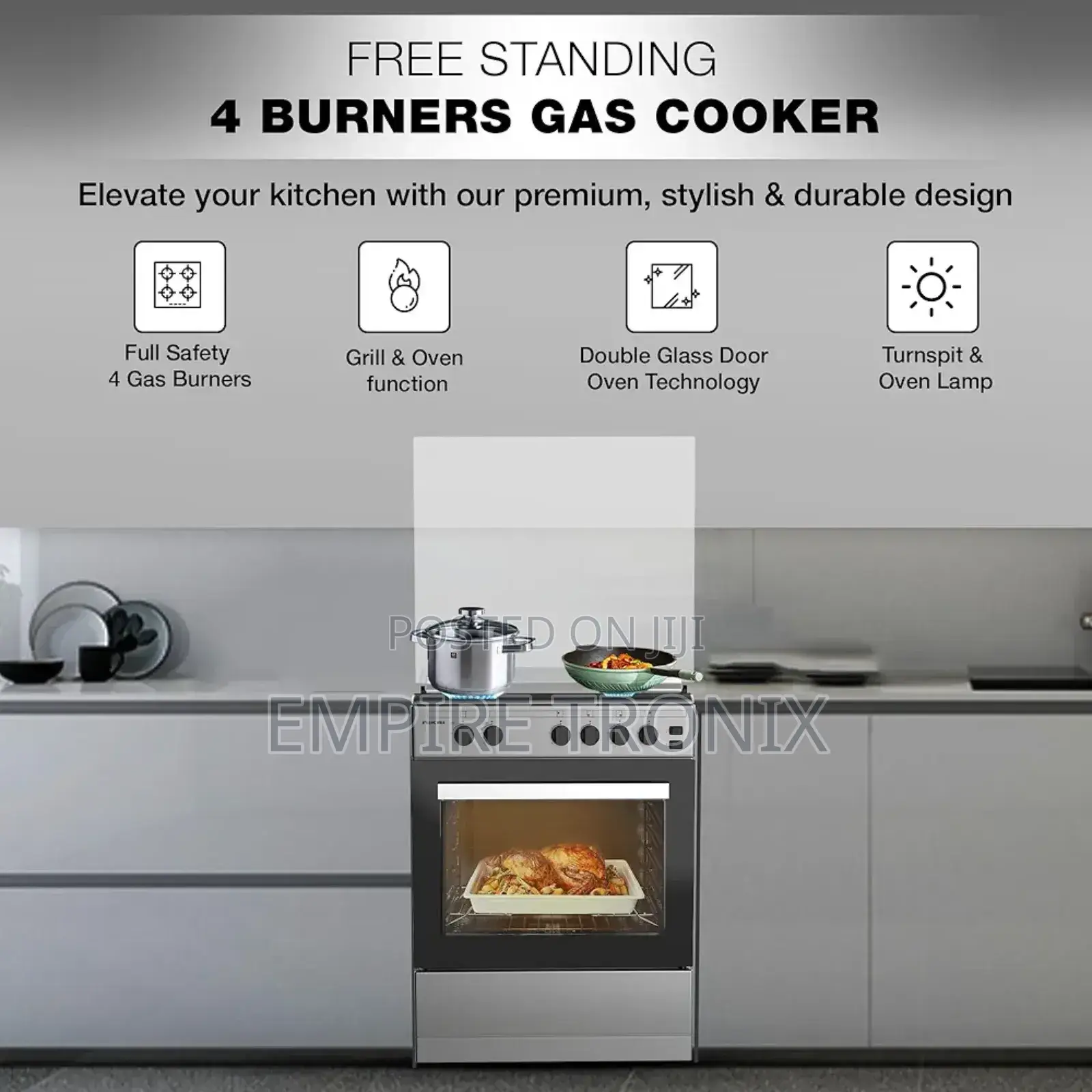 Nikai Cooker 60x55 Full Gas Oven Cooking Range U6062FS