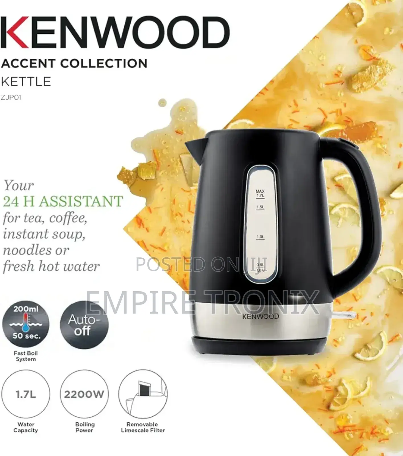Kenwood ZJP01.A0BK 1.7L Cordless Electric Kettle 2200W
