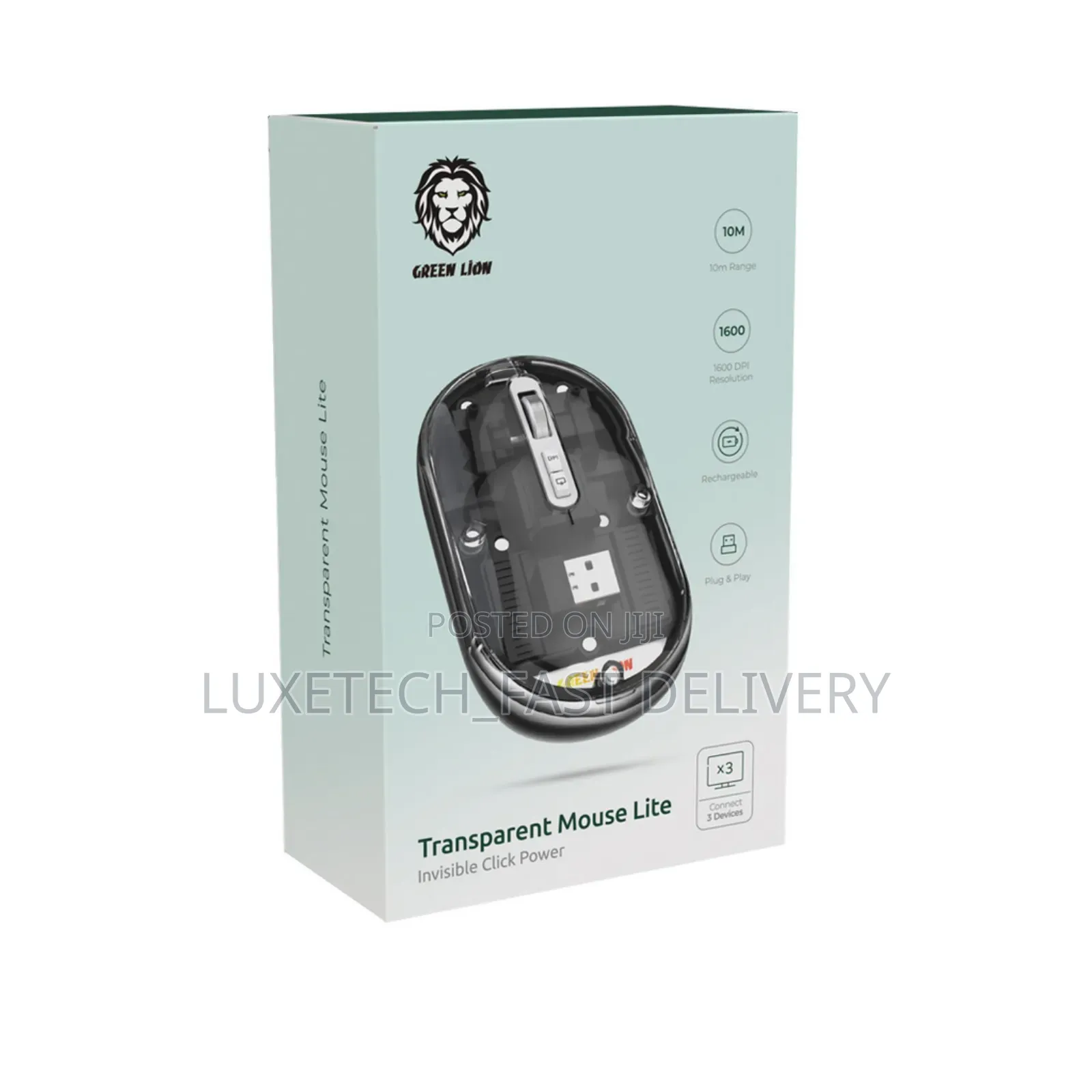 Green Lion Transparent Mouse Lite Invisible Click Power