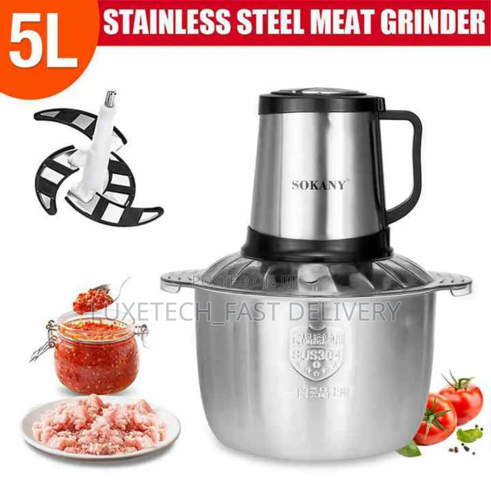 Stainless Steel Meat Grinder + Food Chopper 5L Powerful
