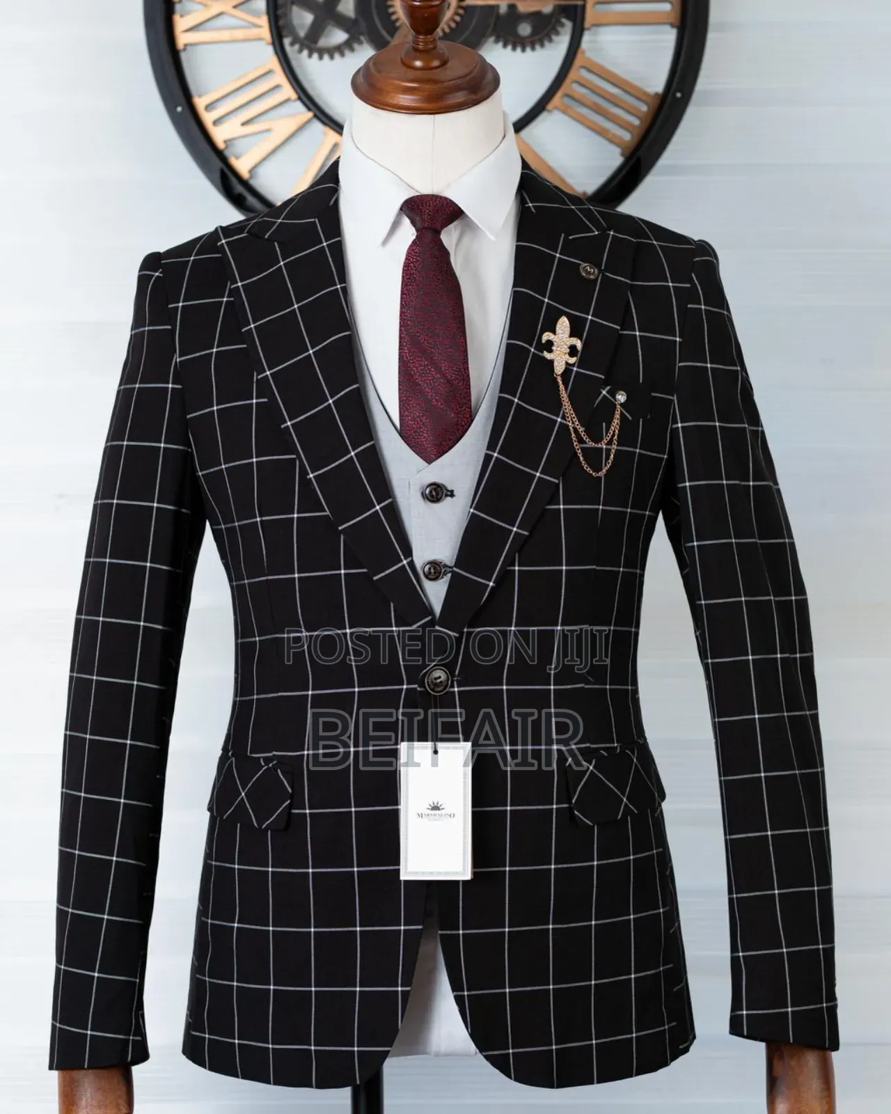 Black and Beige Mixed Draft Suit | Suti