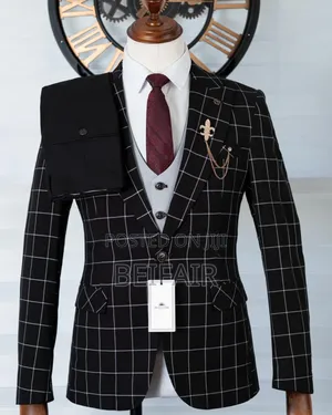 Black and Beige Mixed Draft Suit | Suti