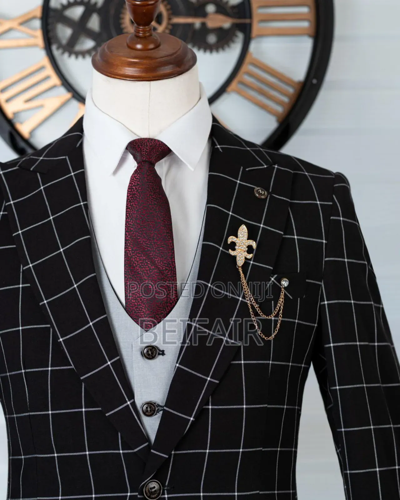 Black and Beige Mixed Draft Suit | Suti