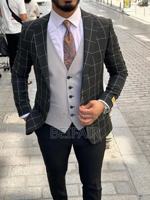 Black and Beige Mixed Draft Suit | Suti