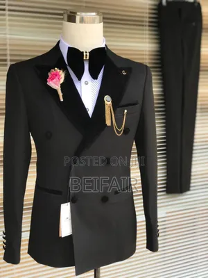 Mixed Velvet Double Breasted Suit | Suti Nyeusi