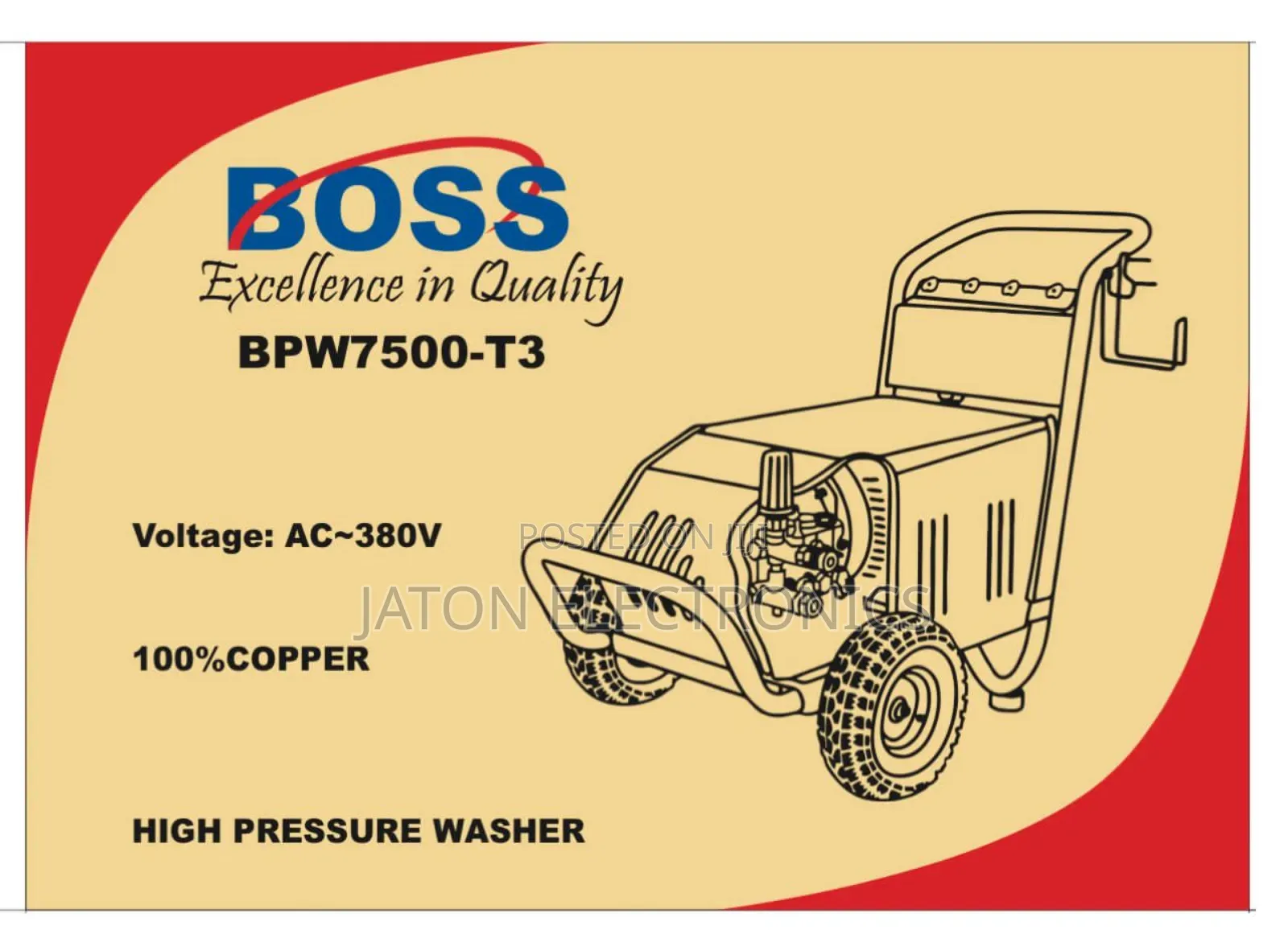 Boss High Pressure Washer Inatumia Umeme Wa 3 Phase Bpw7500