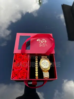 Love Box With Roses, Watch, and Bracelet