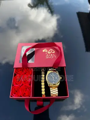 Love Box With Roses, Watch, and Bracelet