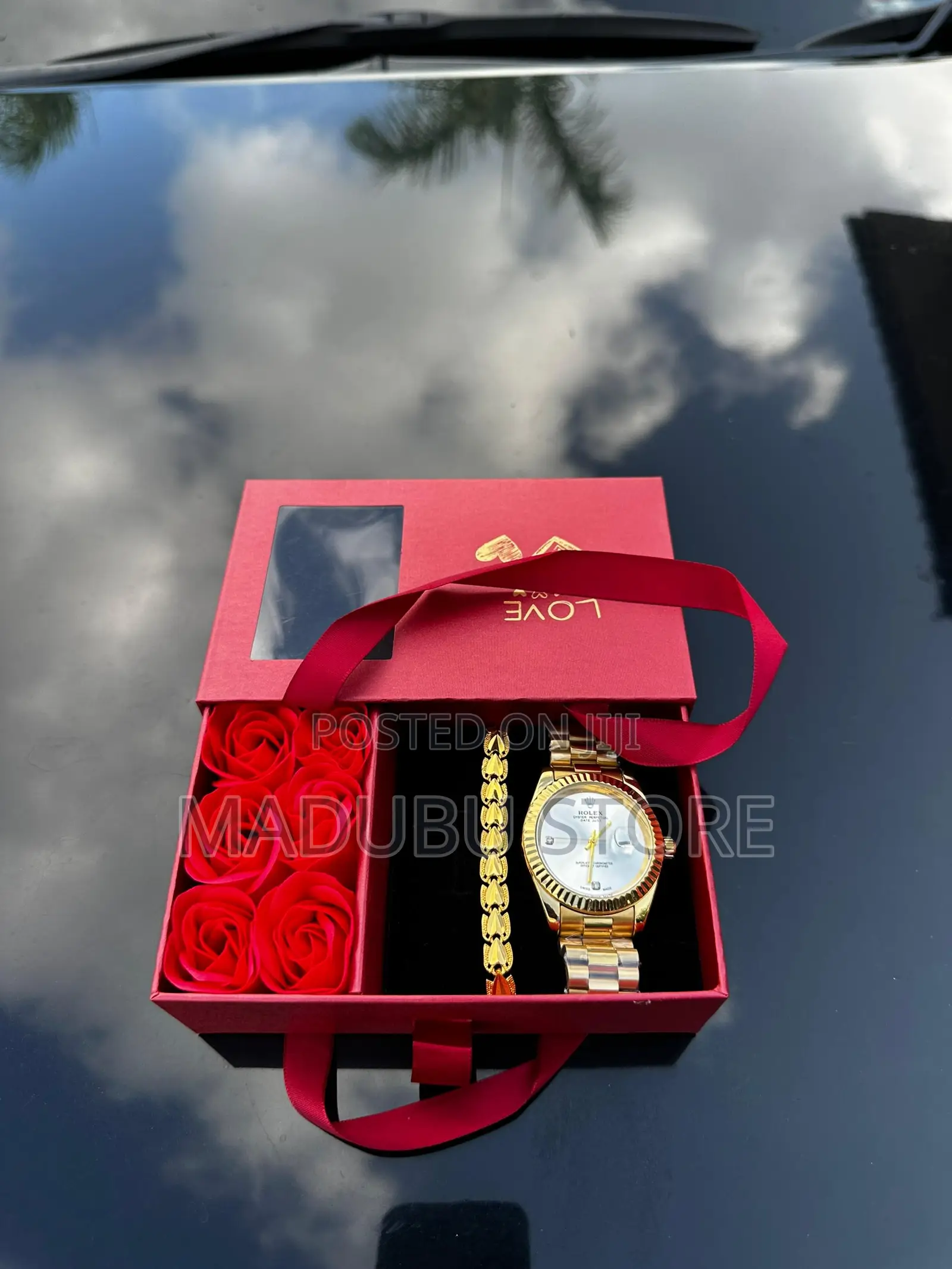 Love Box With Roses, Watch, and Bracelet