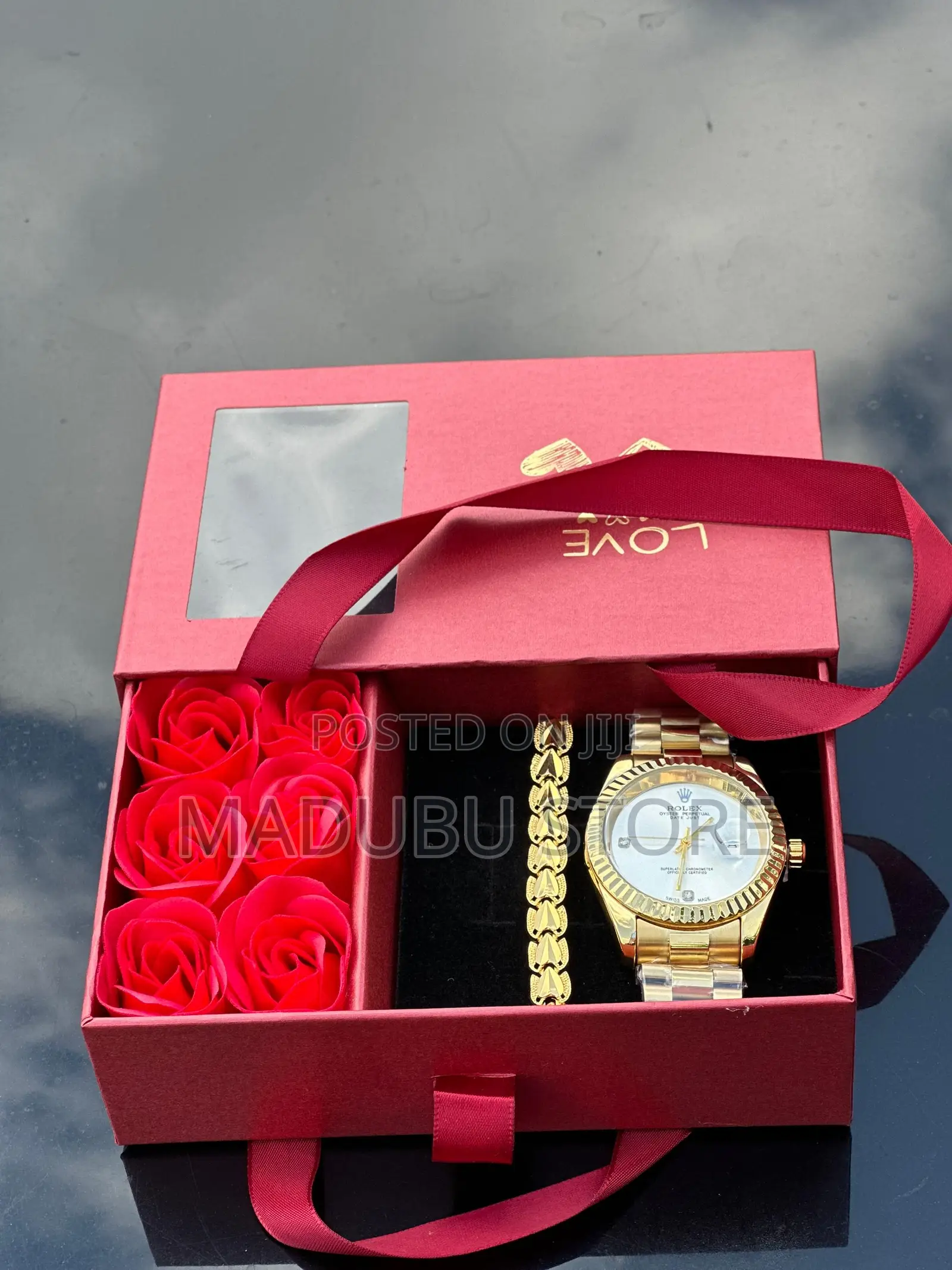 Love Box With Roses, Watch, and Bracelet