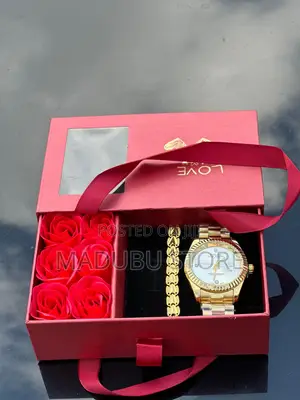 Love Box With Roses, Watch, and Bracelet
