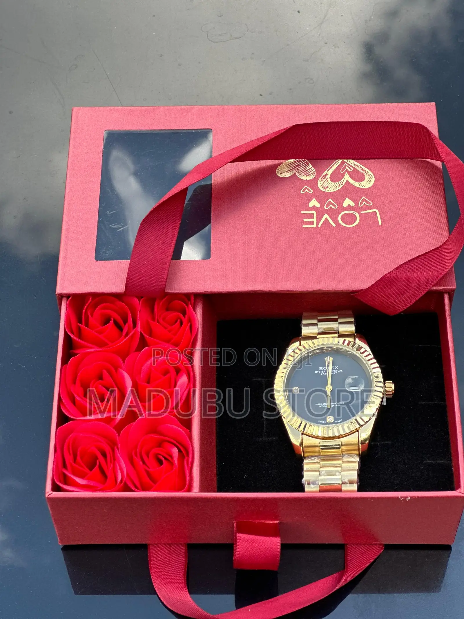 Love Box With Roses, Watch, and Bracelet