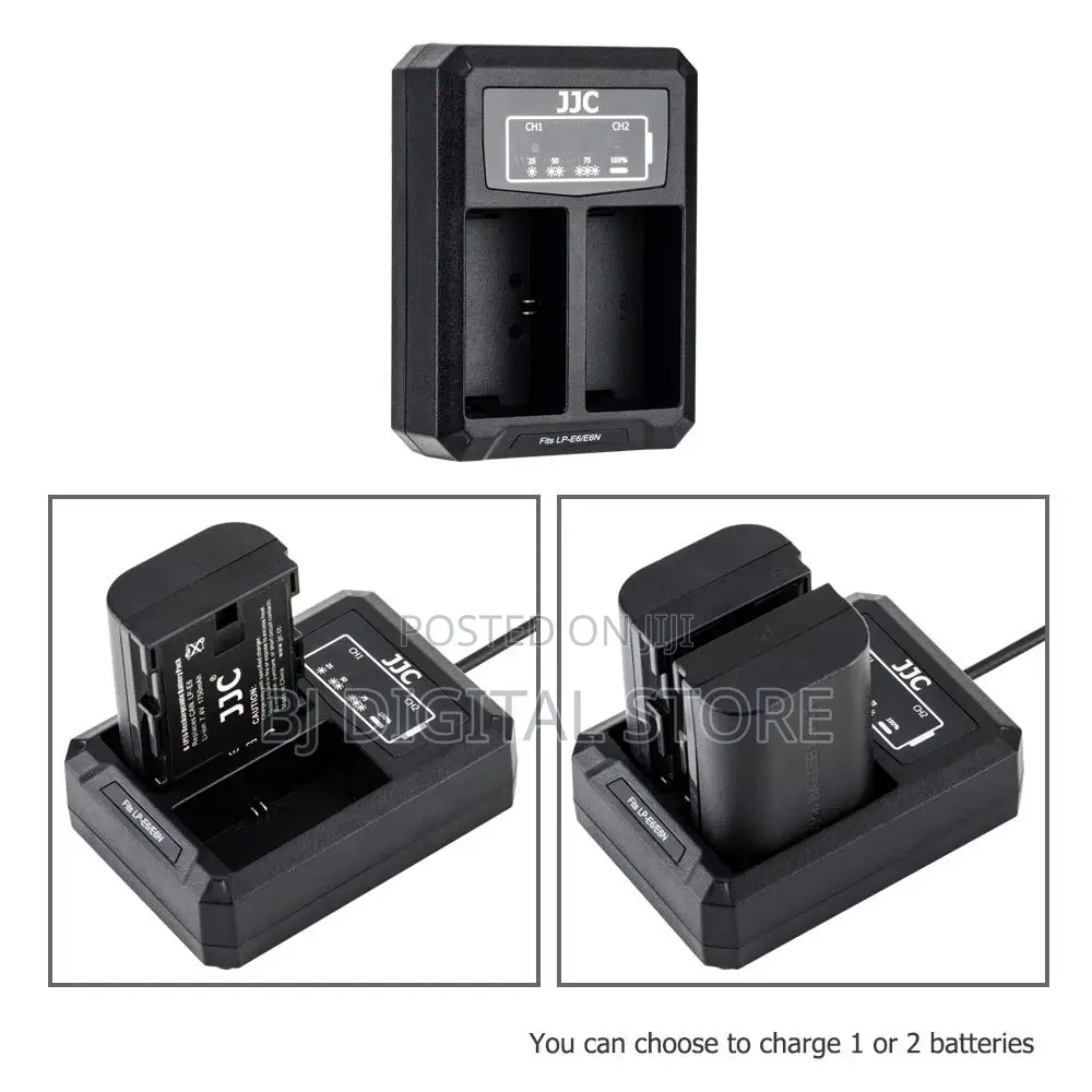 USB Dual Battery Charger for Canon LP-E6/LP-E6N/JJC B-Lpe6