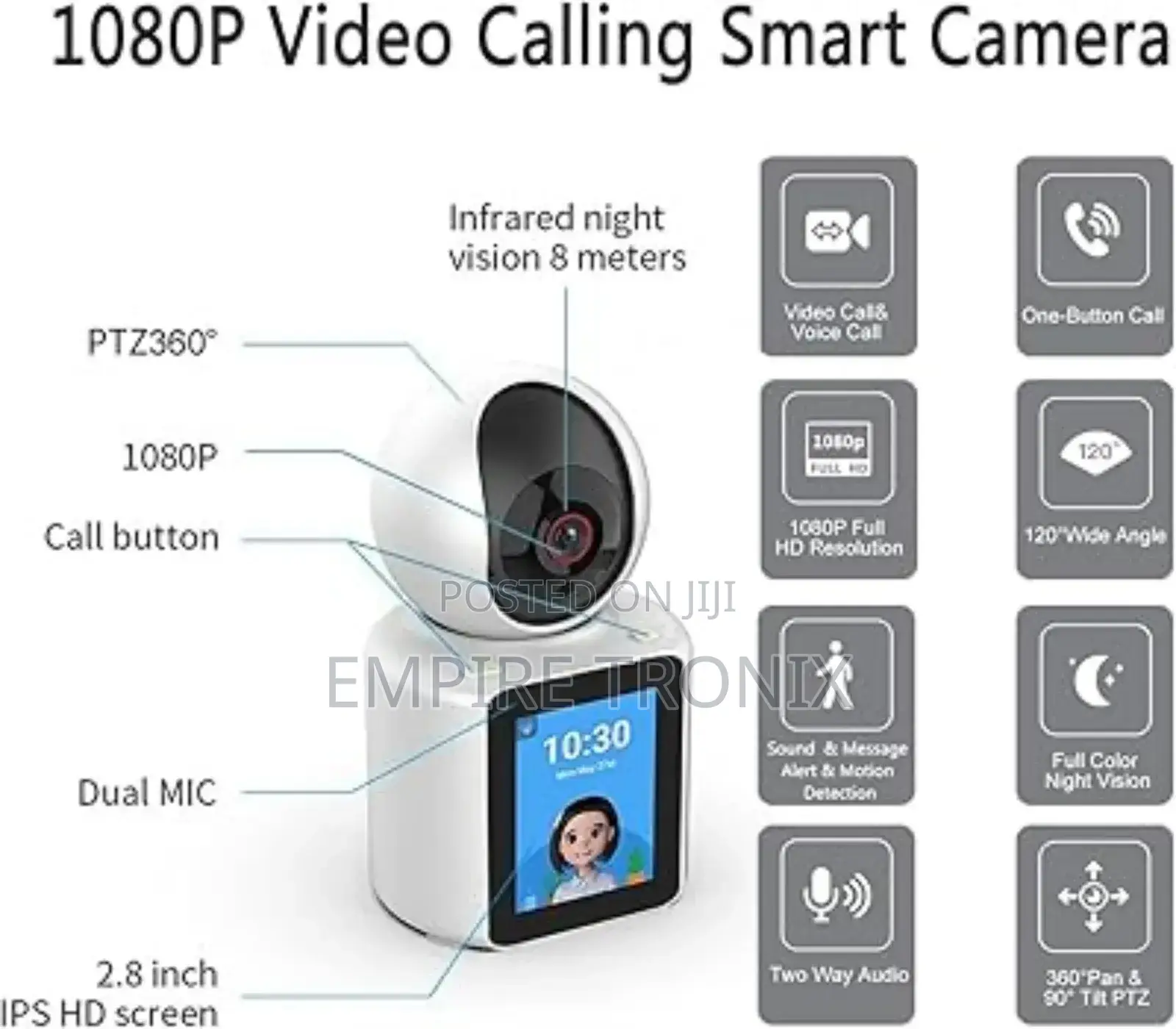 Video Call Camera 1080P With 2.8" HD Screen, Two-Way Talk