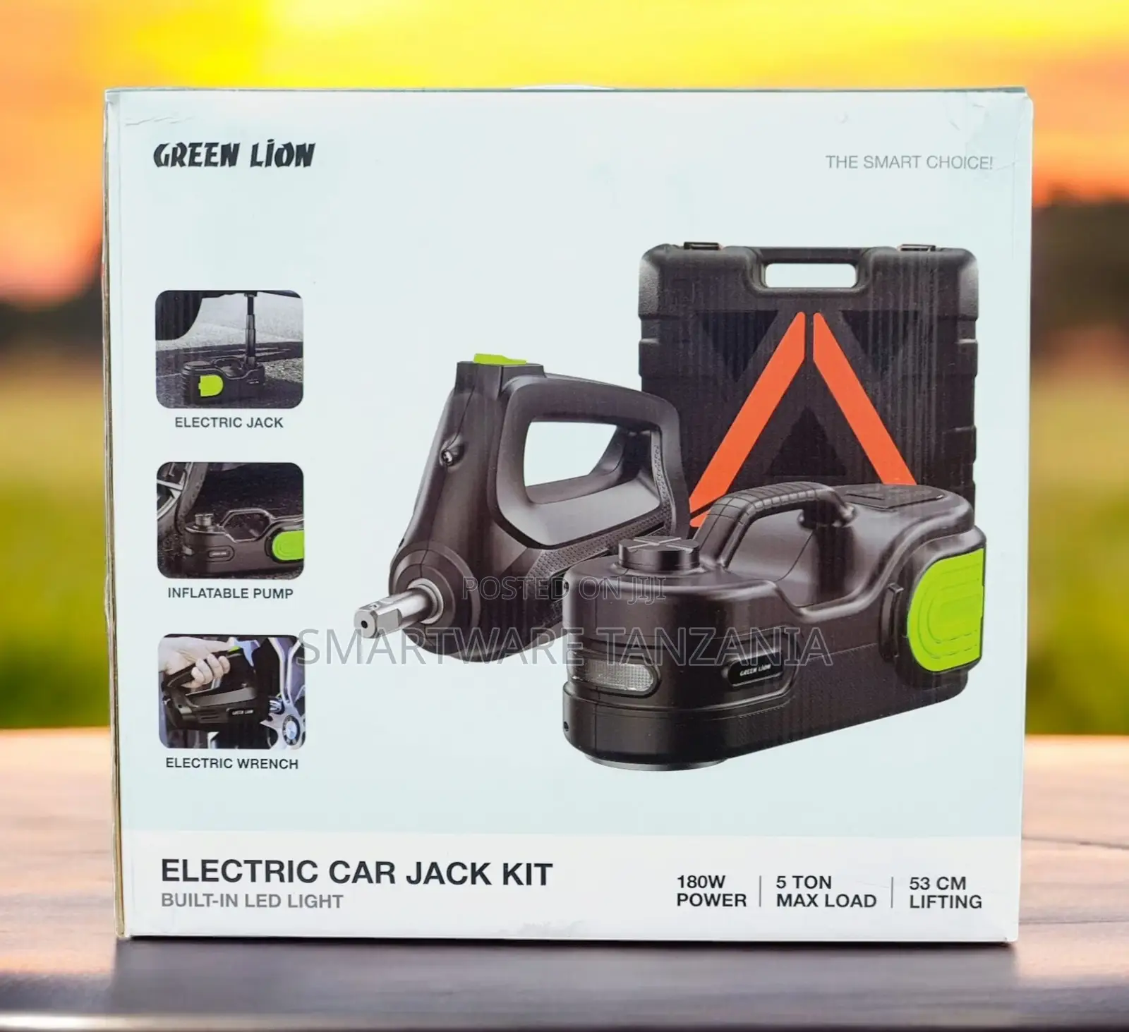 Green Lion Electric Car Jack Kit Built-in Led Light - Black