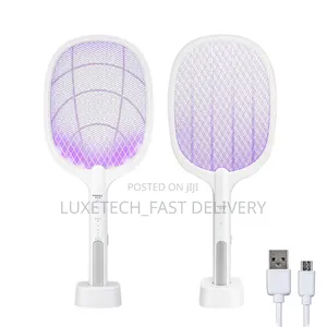 LED Lights Mosquito Killer Bug Zapper Racket With Stand
