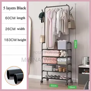 Cloth Storage Rack Floor Standing Shelf Hook Shoe Rack