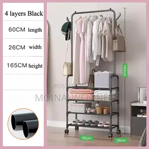 Cloth Storage Rack Floor Standing Shelf Hook Shoe Rack