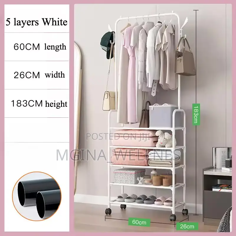 Cloth Storage Rack Floor Standing Shelf Hook Shoe Rack