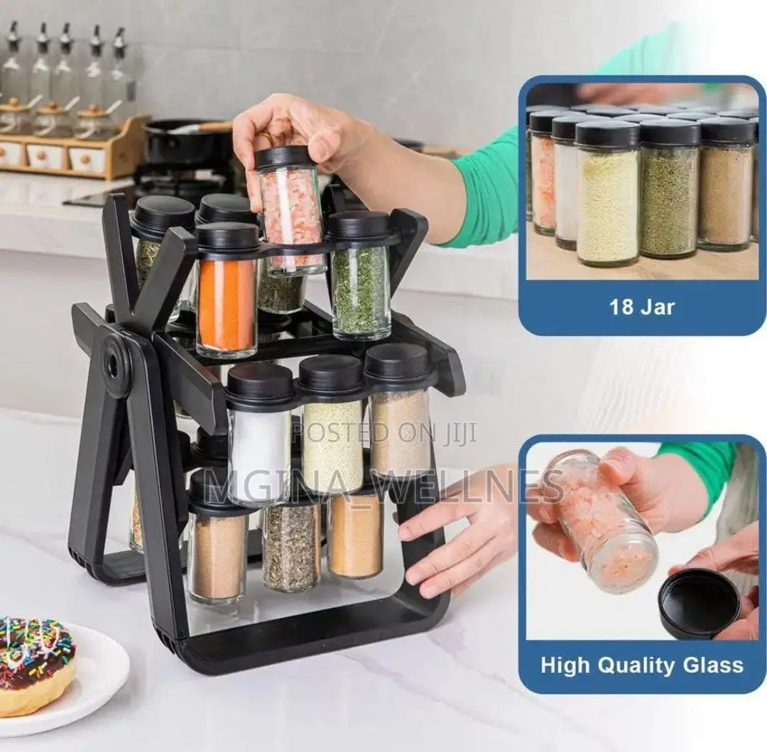 Rotating Spice Rack With 18 Jars