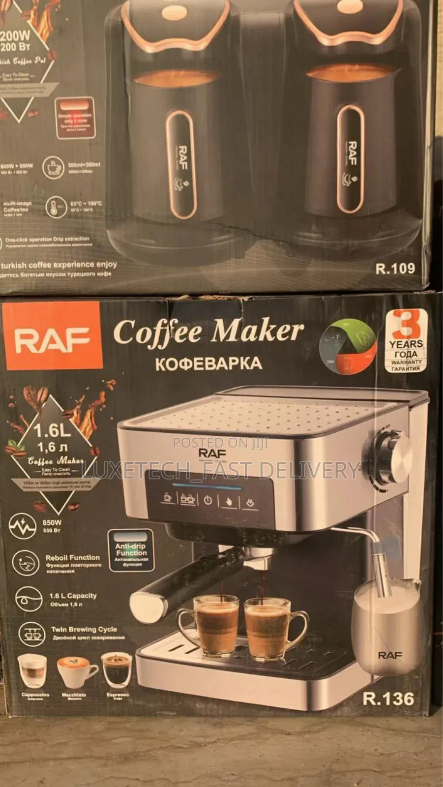 RAF Espresso Coffee Maker 1.6L With 3 Coffee Types Choice