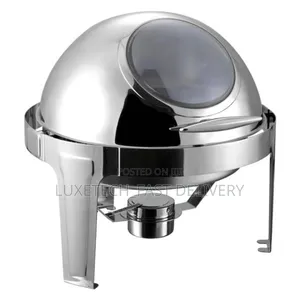 6L Round Chafing Steel Food Warmer With Glass Roll Top
