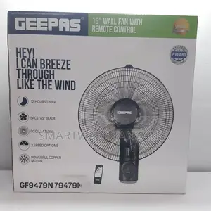 Geepas 16-inch Wall Fan, 60w, 3-speed Settings W/ Timer