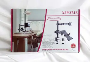 Double Arm Monitor Desk Mount With Laptop Shelf Extension