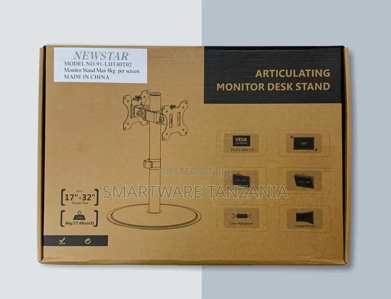 Dual Screens Table Top Tv Stand With 180° Panel Rotation