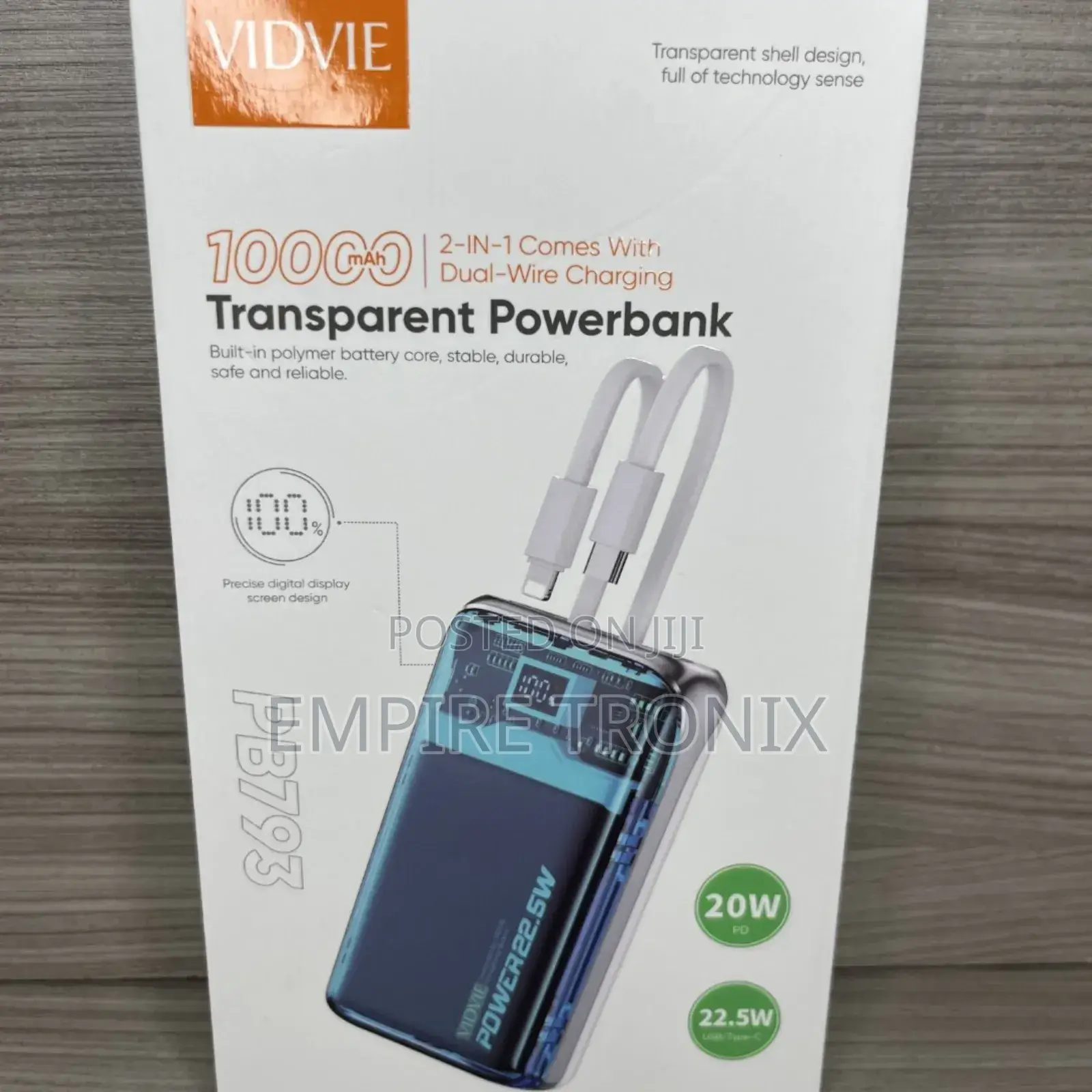 Power Bank 10,000 Mah 20w With Cable Vidvie Pb793
