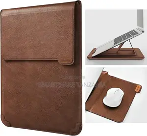 Pu Leather Laptop Sleeve - 15.6 In With Stand - Brown